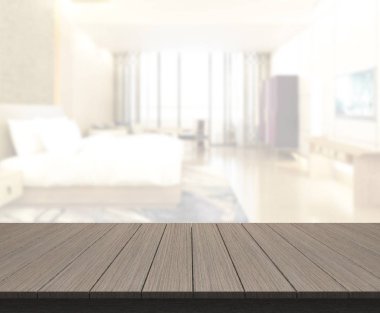 Masa üstü ve bulanıklık arka planda yatak odası