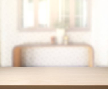 Masa üstü ve arka planın bulanık oturma odası