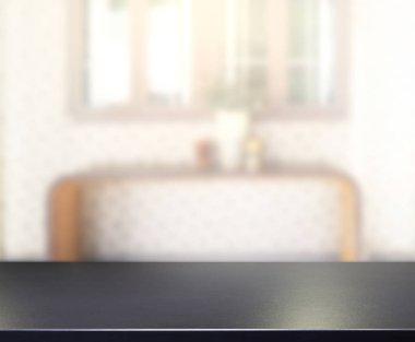 Masa üstü ve arka planın bulanık oturma odası