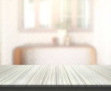 Masa üstü ve arka planın bulanık oturma odası