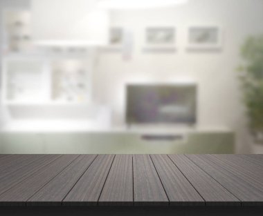 Masa üstü ve arka planın bulanık oturma odası