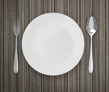 Üstten Görünüm boş tabak üzerinde tablo arka planı