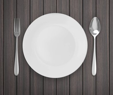 Üstten Görünüm boş tabak üzerinde tablo arka planı