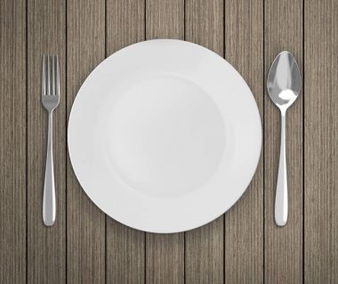 Üstten Görünüm boş tabak üzerinde tablo arka planı