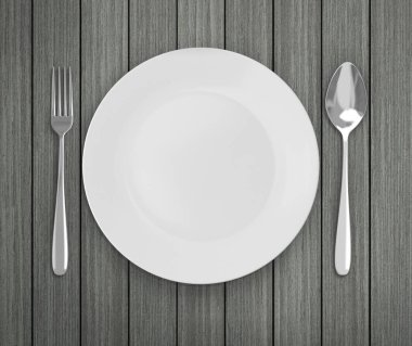 Üstten Görünüm boş tabak üzerinde tablo arka planı