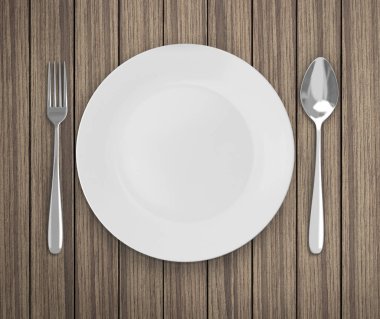 Üstten Görünüm boş tabak üzerinde tablo arka planı