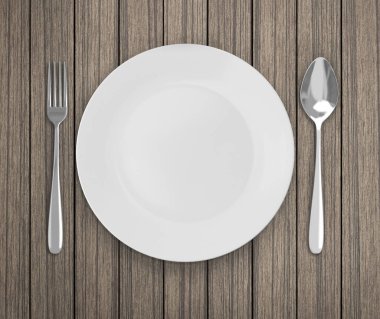 Üstten Görünüm boş tabak üzerinde tablo arka planı