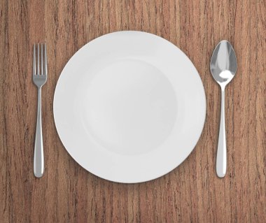 Üstten Görünüm boş tabak üzerinde tablo arka planı