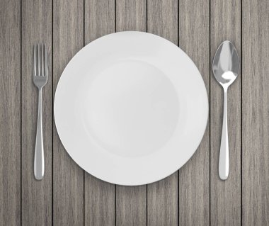 Üstten Görünüm boş tabak üzerinde tablo arka planı