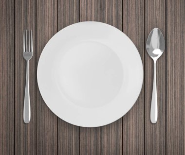 Üstten Görünüm boş tabak üzerinde tablo arka planı