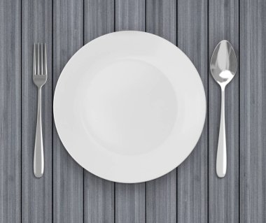 Üstten Görünüm boş tabak üzerinde tablo arka planı