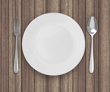 Üstten Görünüm boş tabak üzerinde tablo arka planı