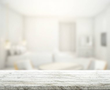 Masa üstü ve bulanıklık arka planda yatak odası