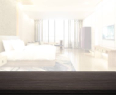 Masa üstü ve bulanıklık arka planda yatak odası