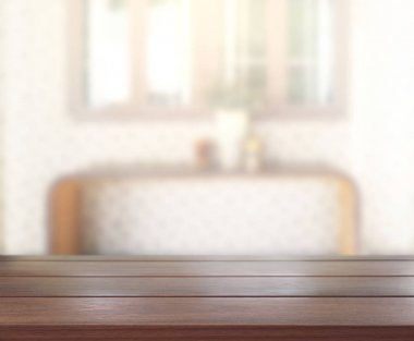 Masa üstü ve arka planın bulanık oturma odası