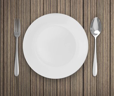 Üstten Görünüm boş tabak üzerinde tablo arka planı