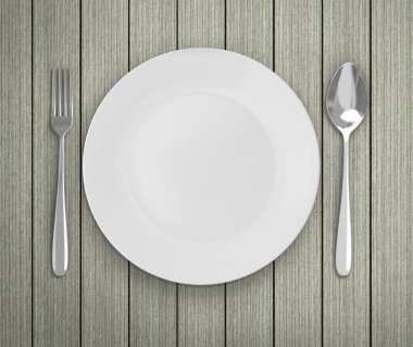 Üstten Görünüm boş tabak üzerinde tablo arka planı