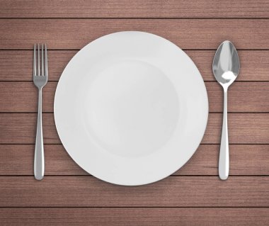 Üstten Görünüm boş tabak üzerinde tablo arka planı