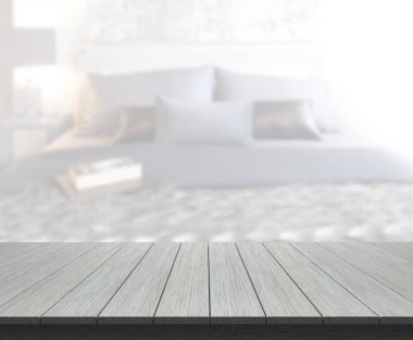 Masa üstü ve bulanıklık arka planda yatak odası