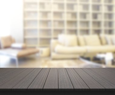 Masa üstü ve arka planın bulanık oturma odası