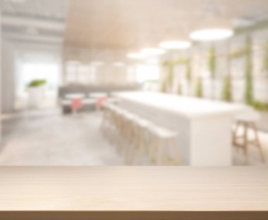 Arka plandaki masa üstü ve bulanık restoran