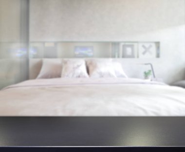 Masa üstü ve bulanıklık arka planda yatak odası