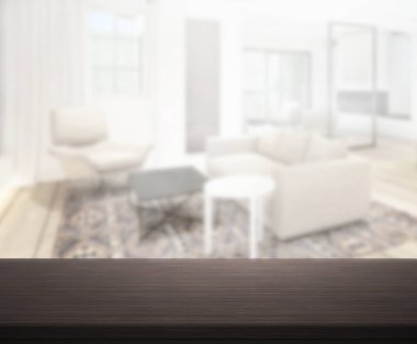 Masa üstü ve arka planın bulanık oturma odası