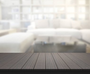 Masa üstü ve arka planın bulanık oturma odası