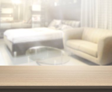 Masa üstü ve bulanıklık arka planda yatak odası