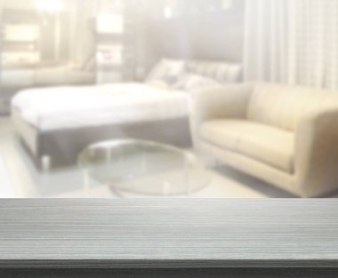 Masa üstü ve bulanıklık arka planda yatak odası