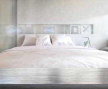 Masa üstü ve bulanıklık arka planda yatak odası