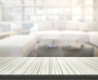 Masa üstü ve arka planın bulanık oturma odası