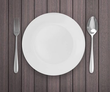 Üstten Görünüm boş tabak üzerinde tablo arka planı