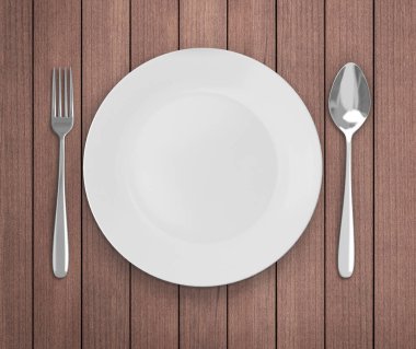 Üstten Görünüm boş tabak üzerinde tablo arka planı