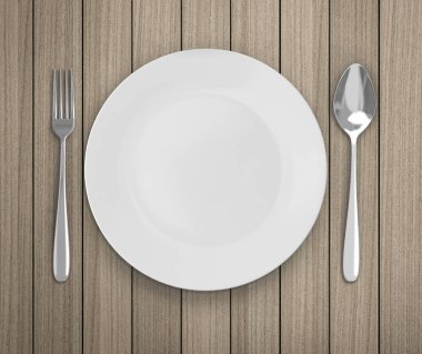 Üstten Görünüm boş tabak üzerinde tablo arka planı