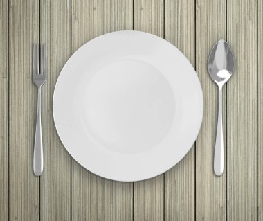 Üstten Görünüm boş tabak üzerinde tablo arka planı