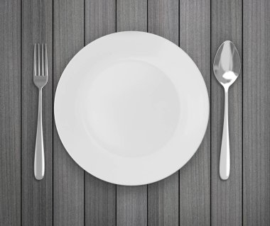 Üstten Görünüm boş tabak üzerinde tablo arka planı