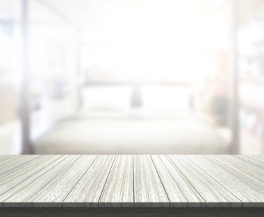 Masa üstü ve bulanıklık arka planda yatak odası