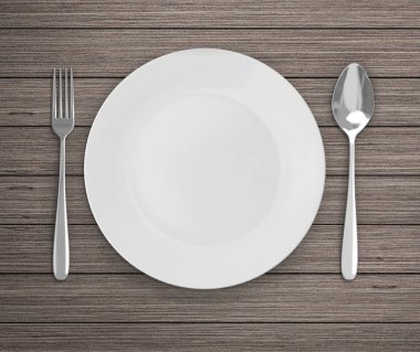 Üstten Görünüm boş tabak üzerinde tablo arka planı