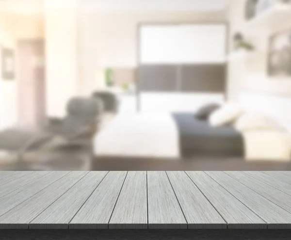Bordplade og slør baggrund i soveværelset - Stock-foto