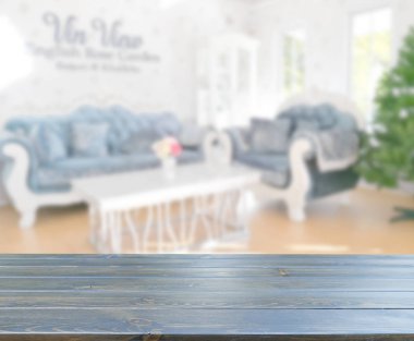 Masa üstü ve arka planın bulanık oturma odası