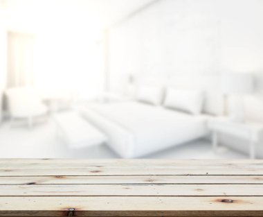 Masa üstü ve bulanıklık arka planda yatak odası