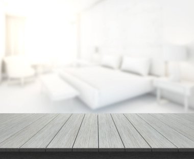 Masa üstü ve bulanıklık arka planda yatak odası