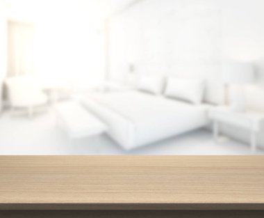 Masa üstü ve bulanıklık arka planda yatak odası