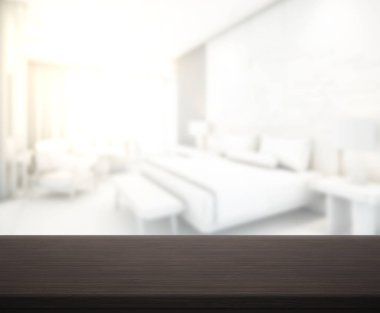 Masa üstü ve bulanıklık arka planda yatak odası