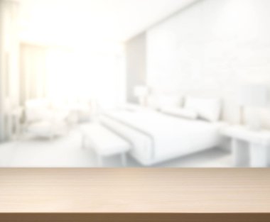 Masa üstü ve bulanıklık arka planda yatak odası