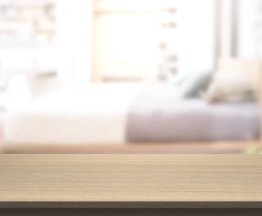 Masa üstü ve bulanıklık arka planda yatak odası