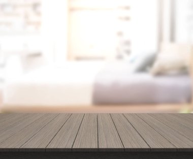 Masa üstü ve bulanıklık arka planda yatak odası