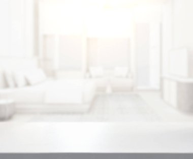 Masa üstü ve bulanıklık arka planda yatak odası