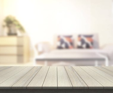 Masa üstü ve arka planın bulanık oturma odası